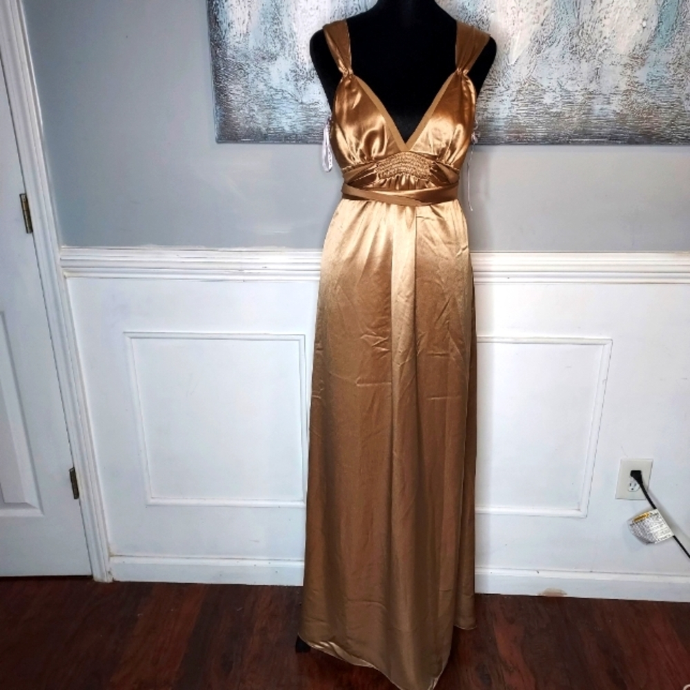 Vera Wang Formal Golden Maxi Evening  Gown, New- Size 8